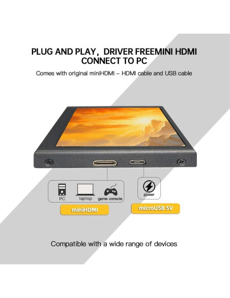 Monitor portátil LESOWN 5" IPS HD 800x480 HDMI metálico