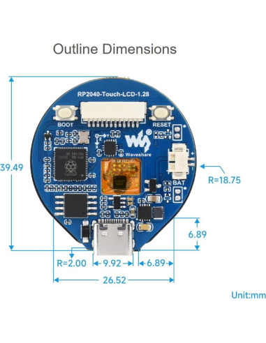 Pantalla Táctil Capacitiva 1.28" Waveshare RP2040 240x240 IPS