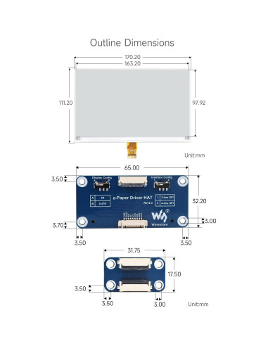Pantalla E-Ink 7.5" Waveshare HAT para Raspberry Pi 800x480