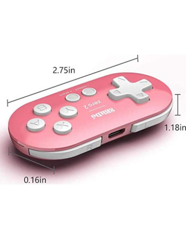 Controlador Bluetooth Mini 8Bitdo Zero 2 Rosa para Switch y PC