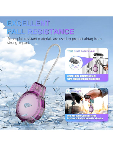 Soporte Antirrobo para AirTag BIQIRE - 2 Piezas Rosa y Morado