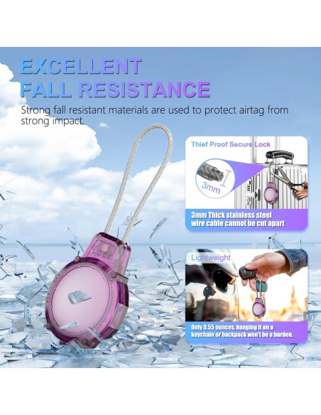 Soporte Antirrobo para AirTag BIQIRE - 2 Piezas Rosa y Morado