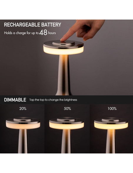 Lámpara de Mesa LED O'Bright Plata Portátil con Sensor Táctil