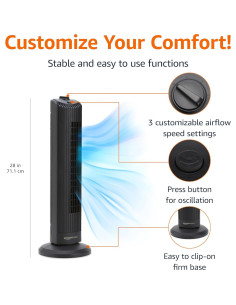 Ventilador de Torre Oscilante Amazon Basics 71.12 cm 35W Negro 2