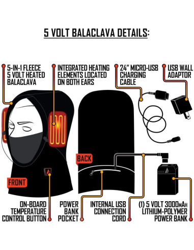Balaclava Calentada ActionHeat 5V Unisex - Forro Polar