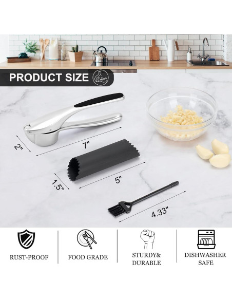 Prensa de Ajo CUNSENR con Pelador y Cepillo - Apto Lavavajillas