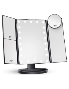 Espejo de Maquillaje HUONUL Iluminado 2X 3X 10X Negro