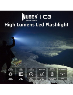 Linterna Recargable WUBEN C3 1200 Lúmenes LED IP68 Camping 2