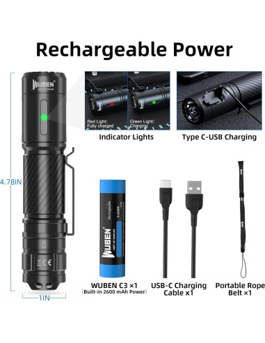 Linterna Recargable WUBEN C3 1200 Lúmenes LED IP68 Camping