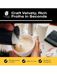 Espumador de Leche Eléctrico Bean Envy Negro - Batidor de Mano 2