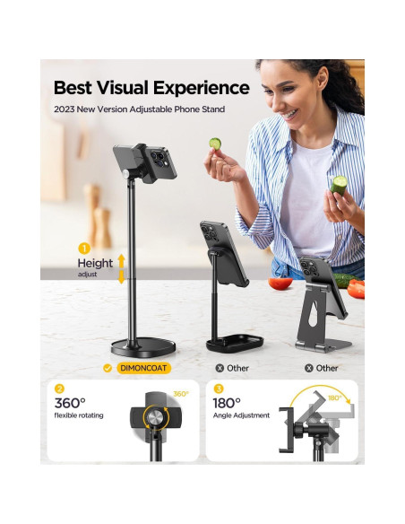 Soporte para teléfono DIMONCOAT ajustable negro con base pesada Soporte para teléfono DIMONCOAT ajustable negro con base pesada
