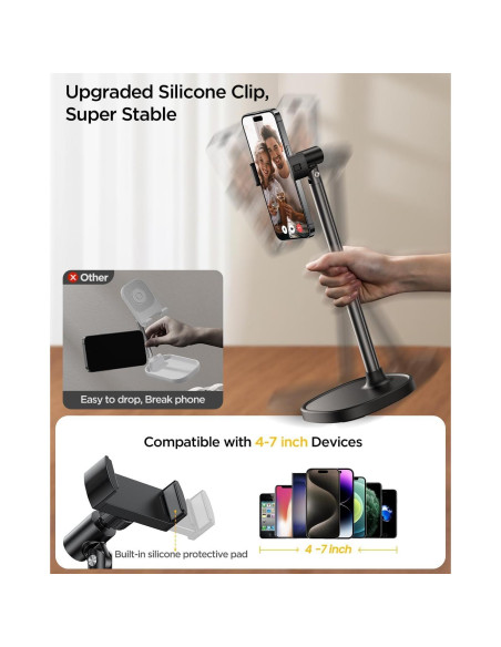 Soporte para teléfono DIMONCOAT ajustable negro con base pesada Soporte para teléfono DIMONCOAT ajustable negro con base pesada