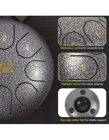 Tambor de Lengua de Acero AKLOT 15 cm 8 Notas Clave C con Accesorios
