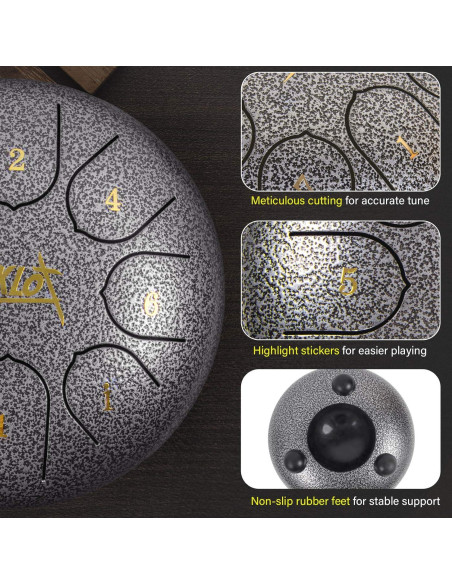 Tambor de Lengua de Acero AKLOT 15 cm 8 Notas Clave C con Accesorios