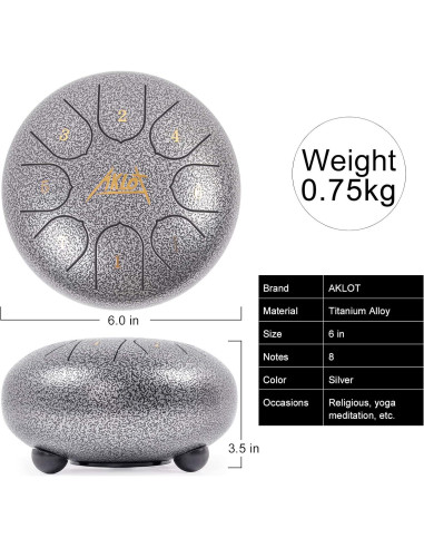 Tambor de Lengua de Acero AKLOT 15 cm 8 Notas Clave C con Accesorios