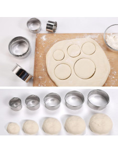 Juego de 5 Cortadores de Galletas Redondos KSPOWWIN Acero Inoxidable 2