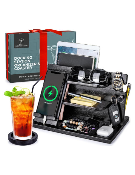 Estación de Acoplamiento de Madera Negra Parkway Home - Organizador Multifuncional Estación de Acoplamiento de Madera Negra Parkway Home - Organizador Multifuncional