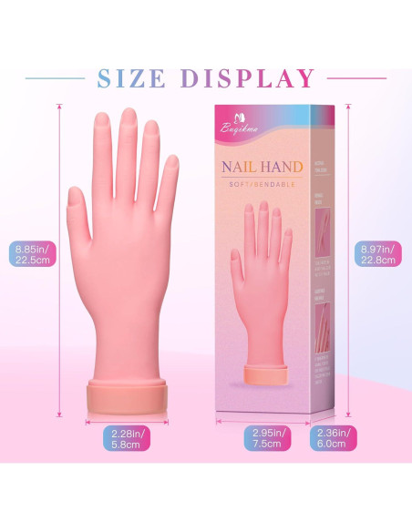 Mano de Práctica de Uñas Buqikma Flexible 22.5cm Reutilizable