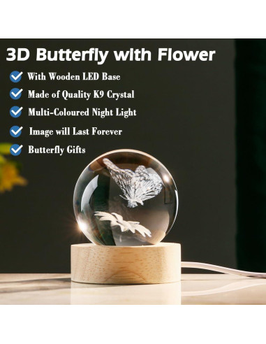 Bola de Cristal 3D IFOLAINA con Base LED Multicolor 6 cm