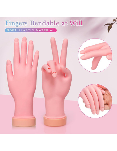 Mano de Práctica de Uñas Buqikma Flexible 22.5cm Reutilizable