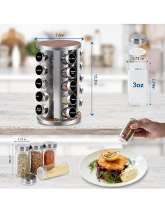 Organizador de Especias Rotativo WAYDA con 20 Frascos de Vidrio 2