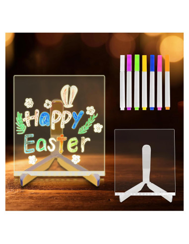 Tablero de Notas LED Woyuosn 20x20cm Multicolor con 7 Marcadores