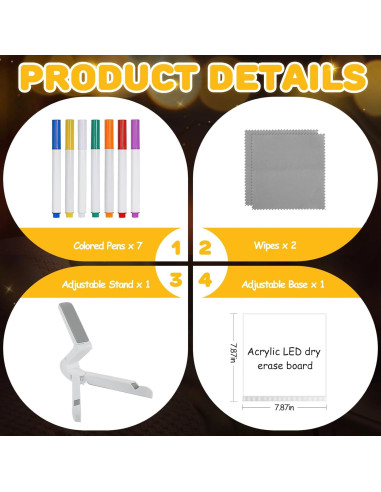 Tablero de Notas LED Woyuosn 20x20cm Multicolor con 7 Marcadores