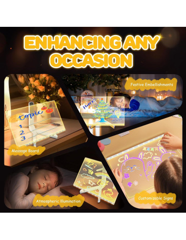 Tablero de Notas LED Woyuosn 20x20cm Multicolor con 7 Marcadores