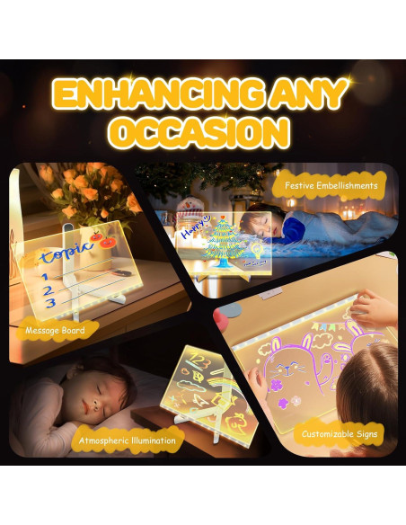 Tablero de Notas LED Woyuosn 20x20cm Multicolor con 7 Marcadores