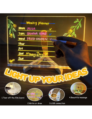 Tablero de Notas LED Woyuosn 20x20cm Multicolor con 7 Marcadores