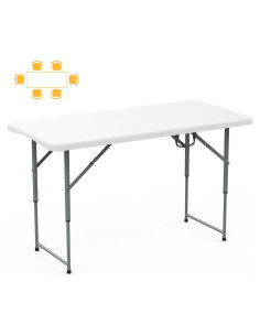 Mesa de Picnic Plegable SKOK 4FT Ajustable 150 kg Blanca