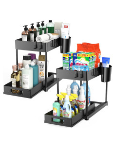 Organizadores Bajo Fregadero Kjfeoiye, Paquete de 2, Negro