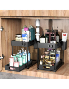 Organizadores Bajo Fregadero Kjfeoiye, Paquete de 2, Negro 2