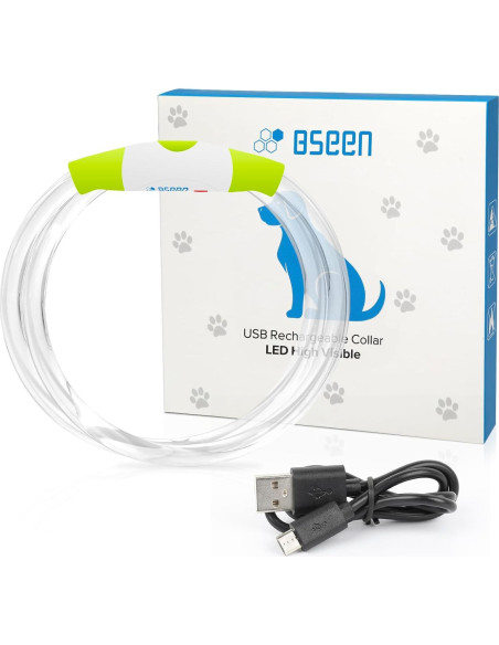 Collar de Perro LED BSEEN Recargable USB Verde 69.85 cm
