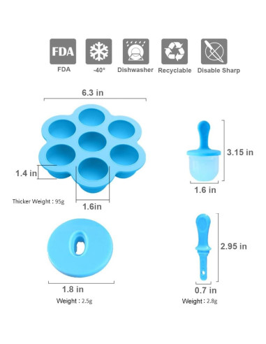 Molde de Paletas de Silicona JBYAMUS 7 Piezas Libre de BPA Azul