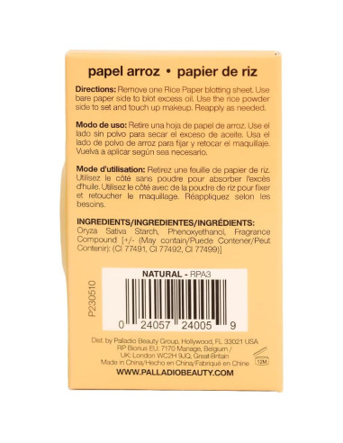 Papel de Arroz Absorbente Palladio para Piel Grasa 40 Hojas