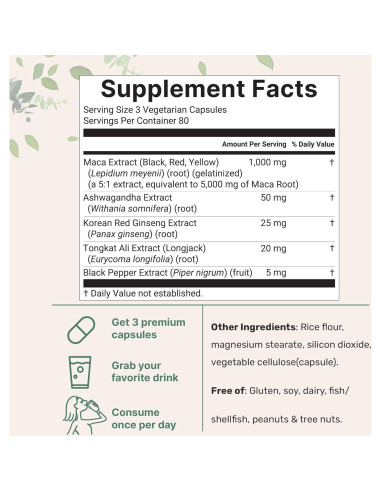 Cápsulas de Raíz de Maca 5000mg Micro Ingredients 240 Unidades