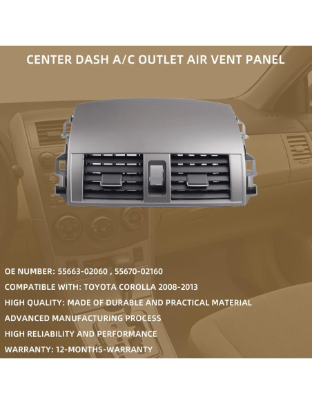 Panel de Rejilla de Aire Acondicionado Dasbecan Toyota Corolla 2008-2013