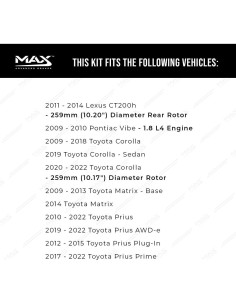 Kit de frenos traseros Max Advanced Brakes Toyota Corolla 2009-2022 2