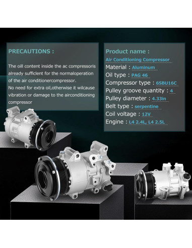 Compresor de A/C Mulcoll para Toyota Camry 2.4L y 2.5L