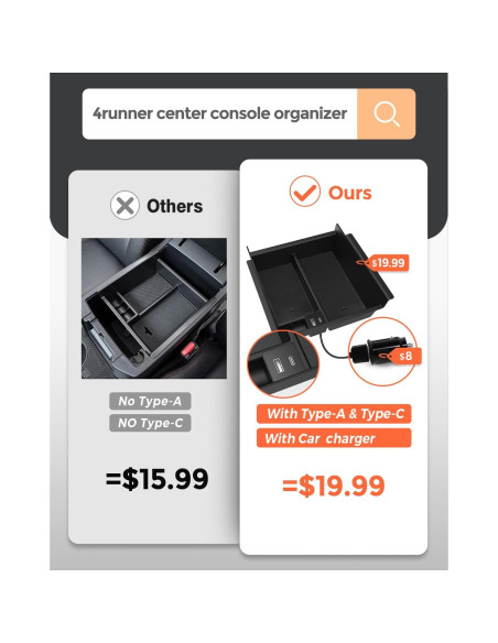 Organizador de Consola Central DrCarNow para Toyota 4Runner 2010-2024 Organizador de Consola Central DrCarNow para Toyota 4Runner 2010-2024