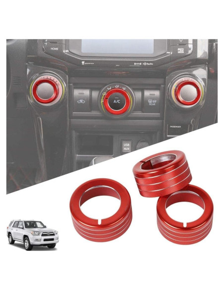 Cubierta de perilla de aire acondicionado JeCar Toyota 4Runner 2010-2019 Rojo 3 Pcs