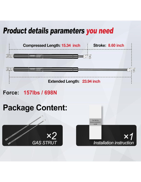 Amortiguadores de Puerta Trasera Vepagoo 3B-586261 Toyota