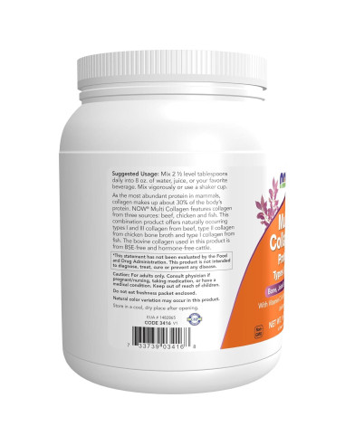 Proteína Multi Colágeno NOW Foods 454 g - Salud Huesos y Piel