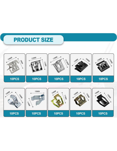 100 Clips de Resorte de Panel Metal TOPCNOEM para Auto