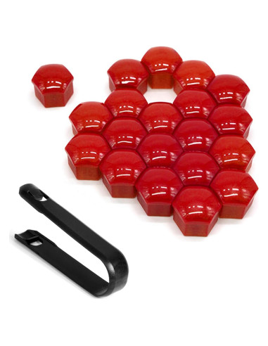 20 Cubiertas de Tuercas de Rueda QQWD 17mm Rojo
