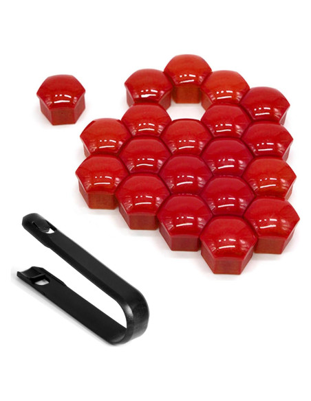 20 Cubiertas de Tuercas de Rueda QQWD 17mm Rojo