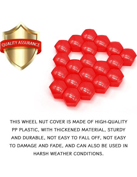 20 Cubiertas de Tuercas de Rueda QQWD 17mm Rojo
