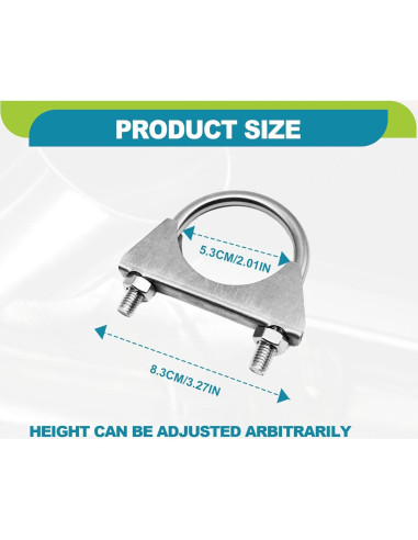 Abrazaderas U-Bolt de acero inoxidable 2" KEVWR - Paquete de 2