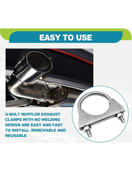 Abrazaderas U-Bolt de acero inoxidable 2" KEVWR - Paquete de 2